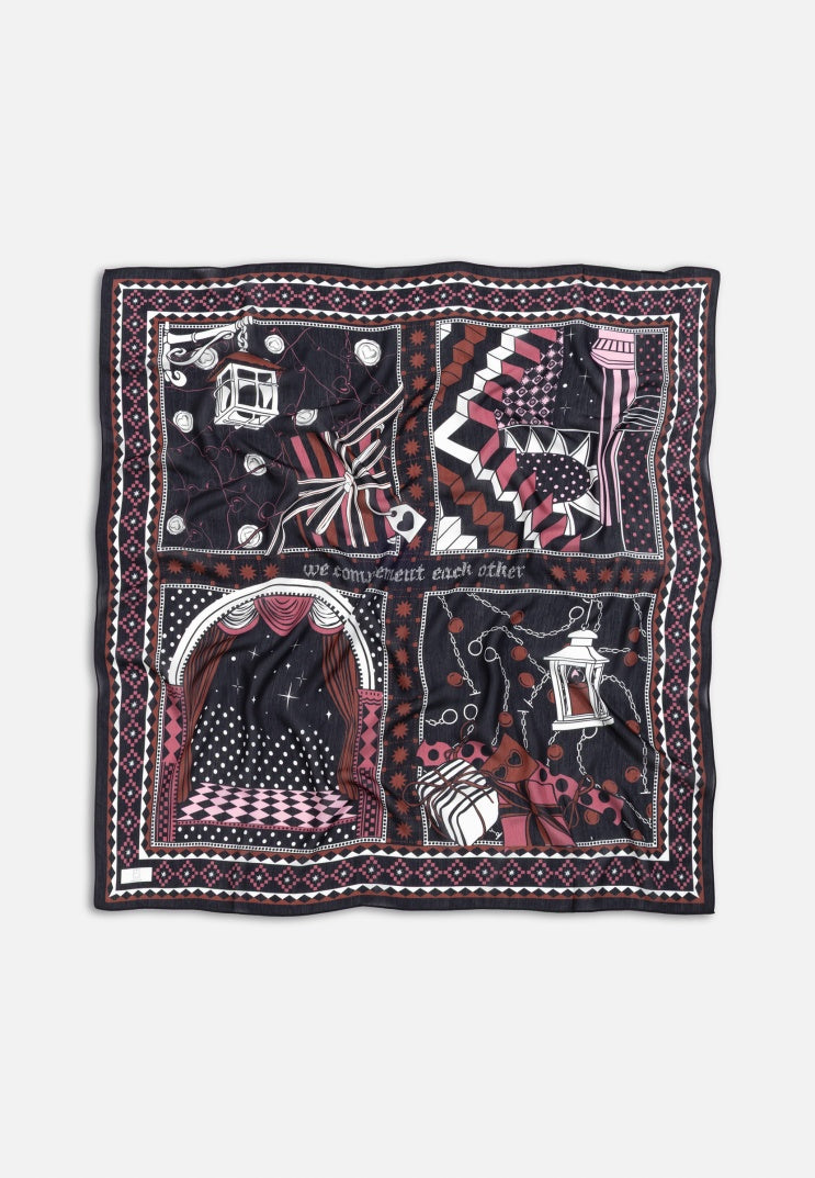 LITTLE LOVE DREAM PATTERNED FLOSS VISCOSE SCARF BLACK SWAN