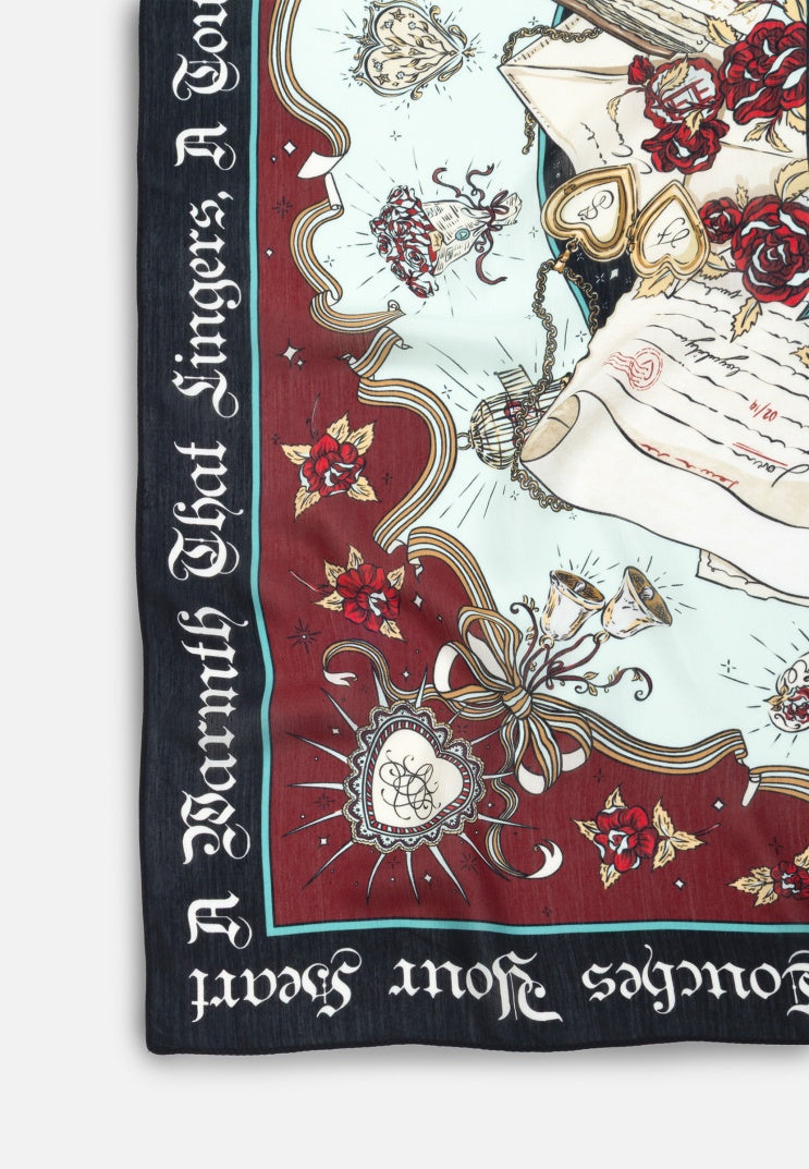 BEAUTY AND THE BEAST PATTERNED FLOSS VISCOSE SCARF BLACK OPIUM