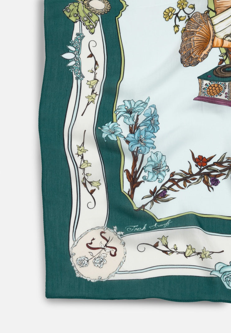 ENCHANTED MELODY PATTERNED FLOSS VISCOSE SCARF DEEP FOREST