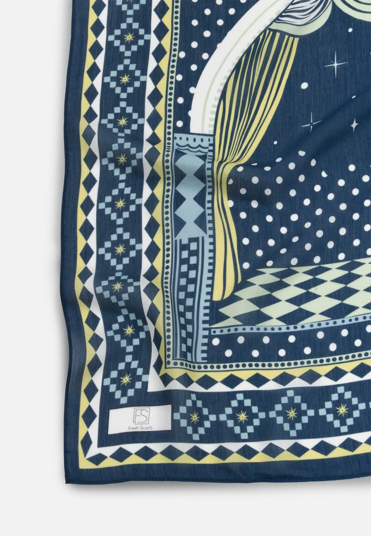 LITTLE LOVE DREAM PATTERNED FLOSS VISCOSE SCARF OCEAN BLUE