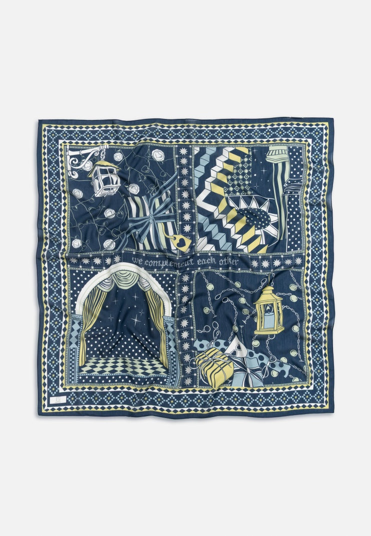 LITTLE LOVE DREAM PATTERNED FLOSS VISCOSE SCARF OCEAN BLUE