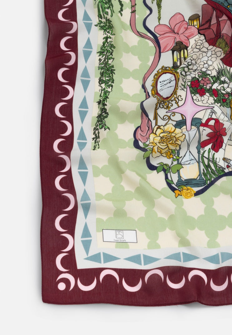 STARLIGHT HARMONY PATTERNED FLOSS VISCOSE SCARF SWEET CHERRY
