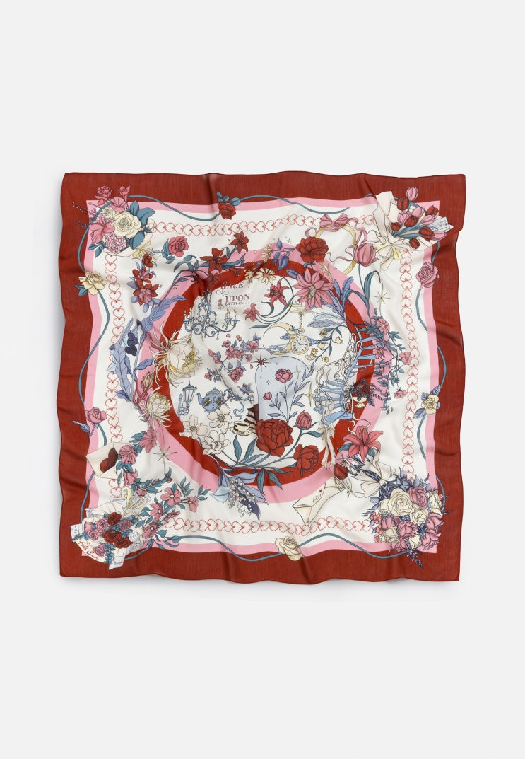 ONCE UPON A LOVE PATTERNED FLOSS VISCOSE SCARF ROMANTIC RED