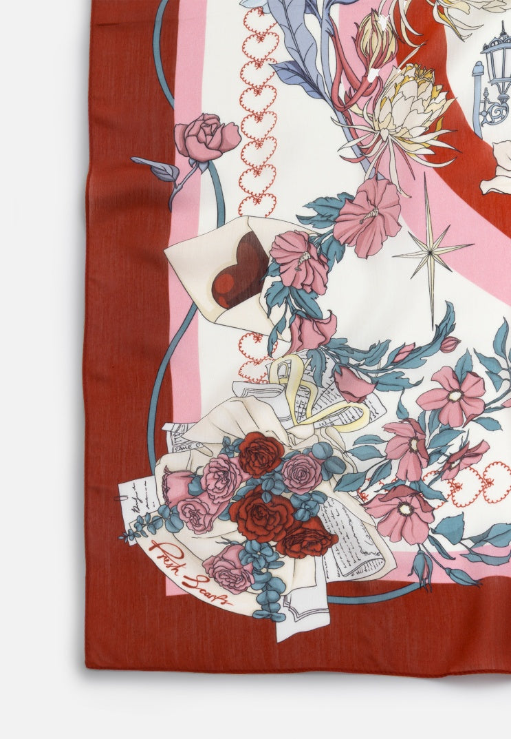 ONCE UPON A LOVE PATTERNED FLOSS VISCOSE SCARF ROMANTIC RED