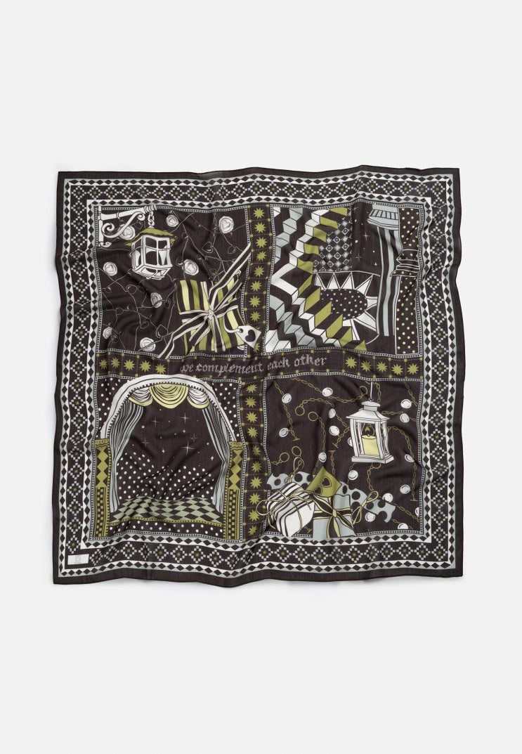 LITTLE LOVE DREAM PATTERNED FLOSS VISCOSE SCARF BROWN
