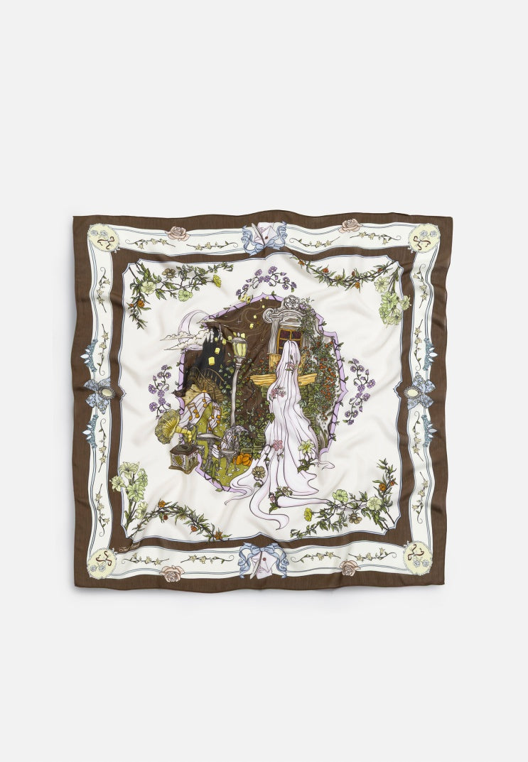 ENCHANTED MELODY PATTERNED FLOSS VISCOSE SCARF COFFEE CREAM