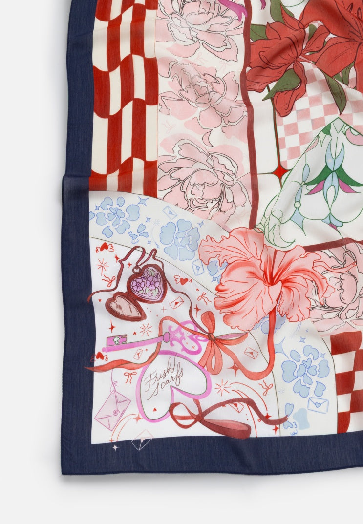 TALES OF LOVE PATTERNED FLOSS VISCOSE SCARF LAVENDER GARDEN