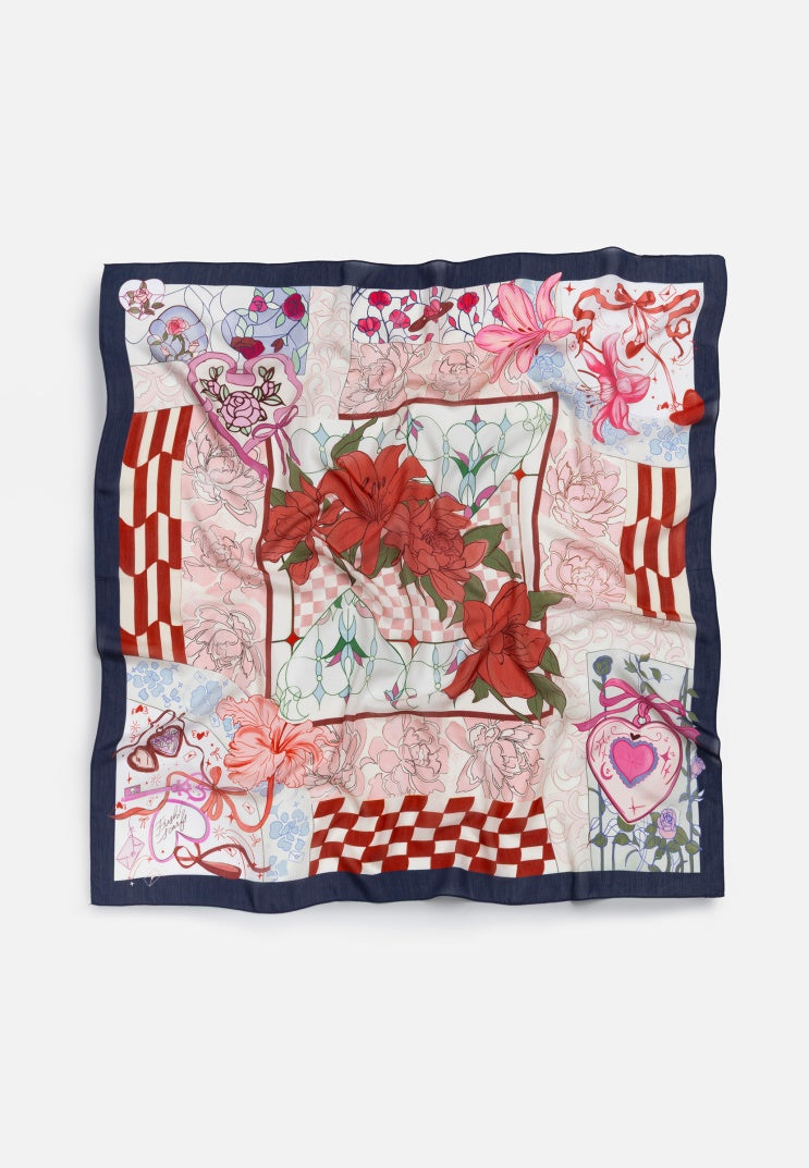 TALES OF LOVE PATTERNED FLOSS VISCOSE SCARF LAVENDER GARDEN