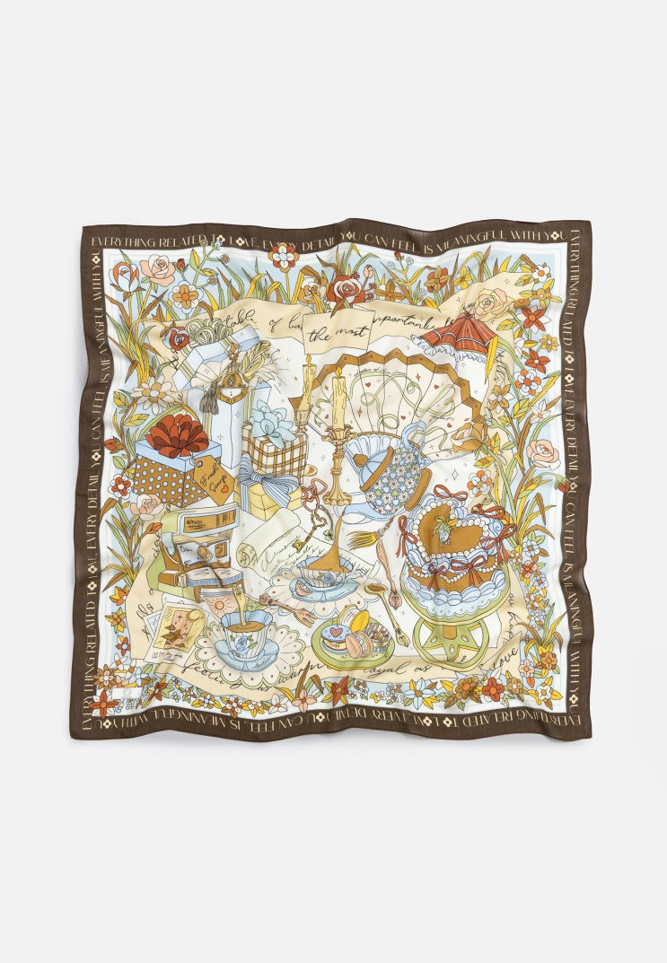 A CINDERELLA’S DREAM PATTERNED FLOSS VISCOSE SCARF COFFEE CREAM