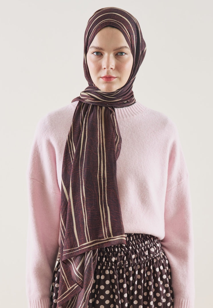 STRIPED PATTERN RAMI HIJAB BURGUNDY