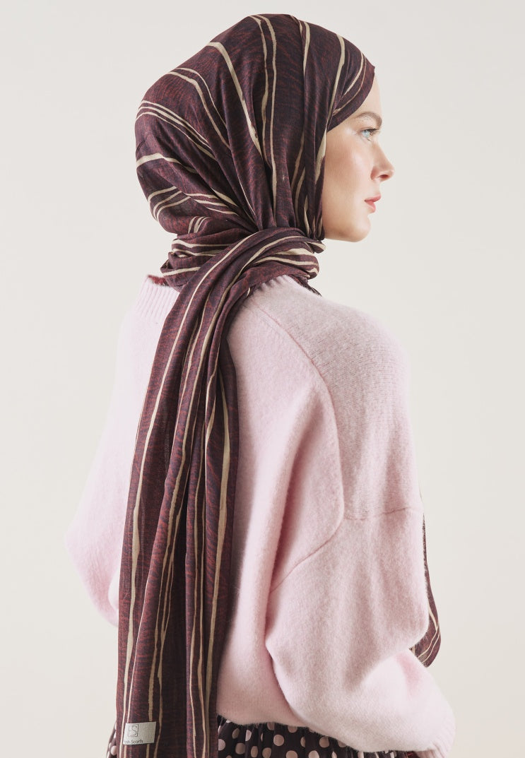 STRIPED PATTERN RAMI HIJAB BURGUNDY
