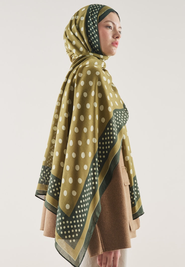 POLKA DOTS PATTERN RAMI HIJAB OLIVE GREEN