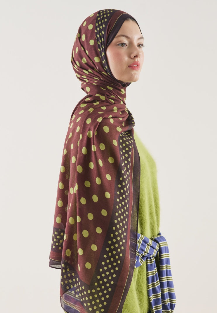 POLKA DOTS PATTERN RAMI HIJAB BURGUNDY