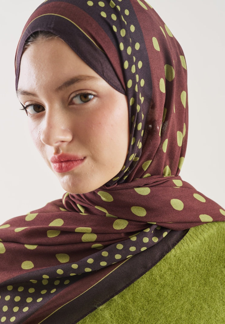 POLKA DOTS PATTERN RAMI HIJAB BURGUNDY