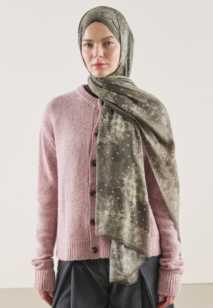 FLORAL LACE PATTERN RAMI HIJAB SOFT KHAKI