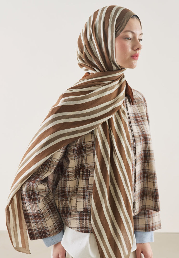 BLOCK STRIPE PATTERN RAMI HIJAB MILKY COFFEE