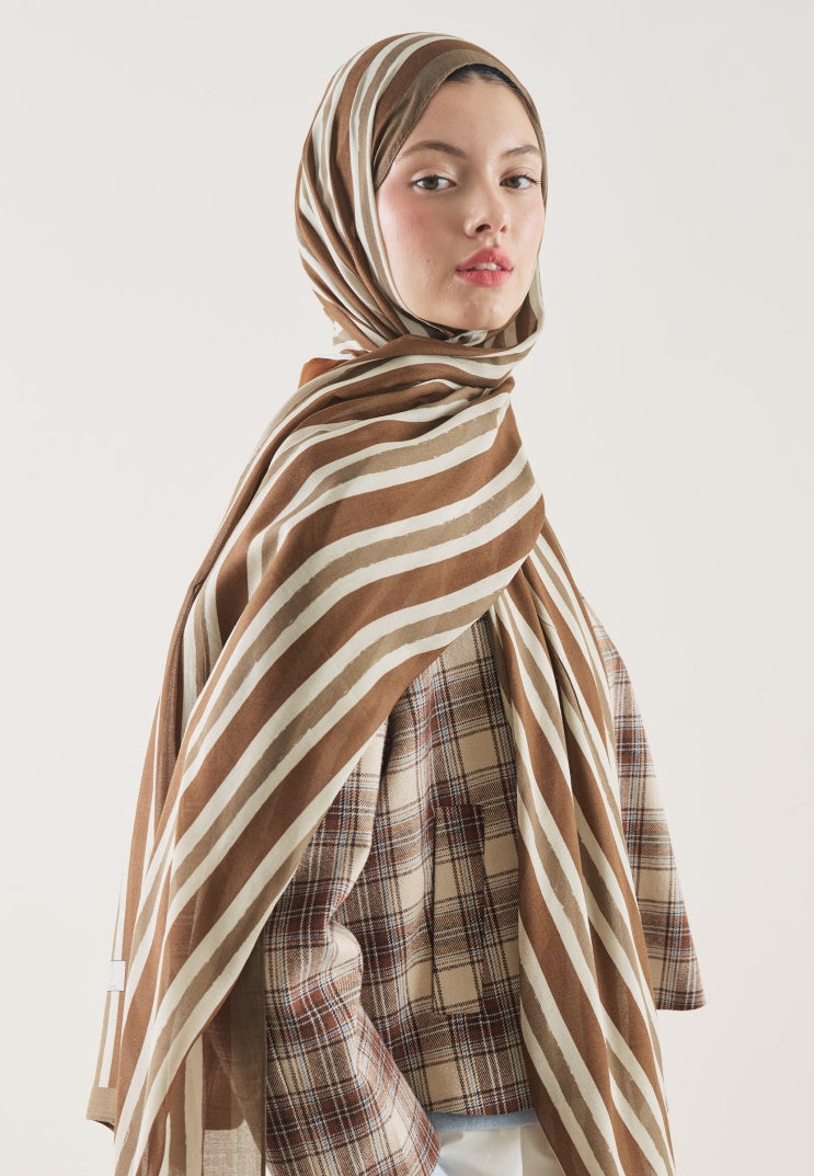 BLOCK STRIPE PATTERN RAMI HIJAB MILKY COFFEE
