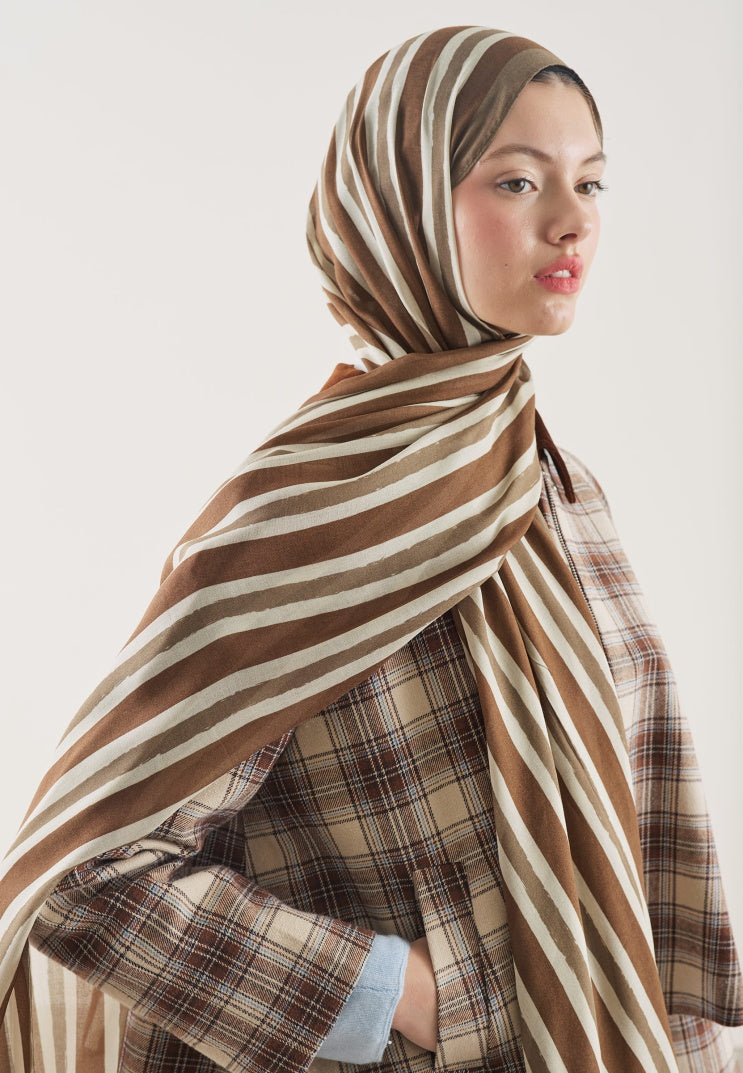BLOCK STRIPE PATTERN RAMI HIJAB MILKY COFFEE