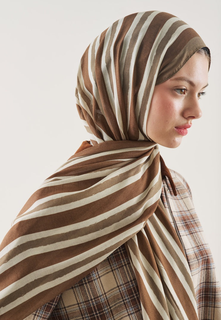 BLOCK STRIPE PATTERN RAMI HIJAB MILKY COFFEE