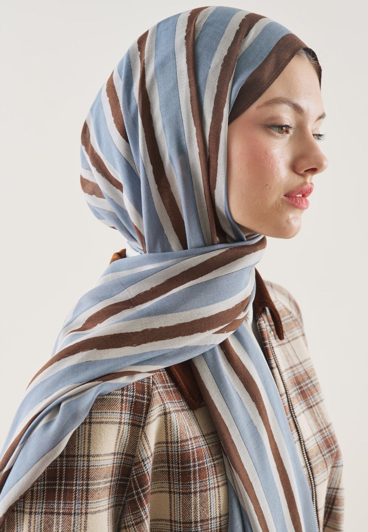 BLOCK STRIPE PATTERN RAMI HIJAB CHOCOLATE