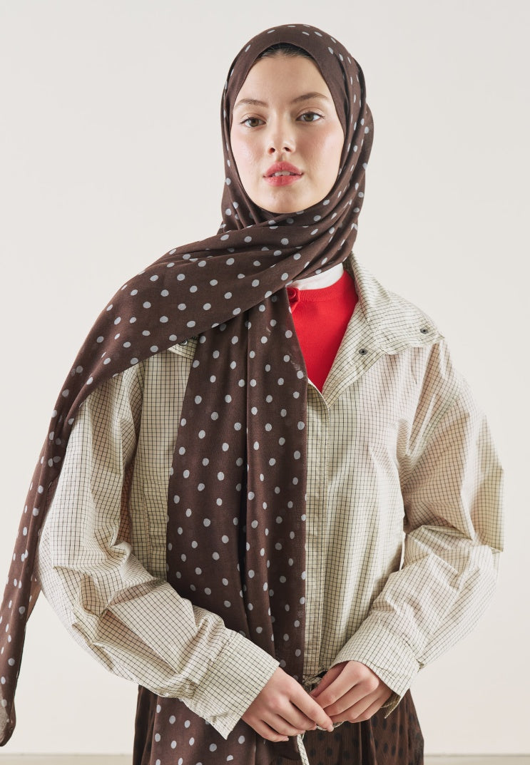 SMALL POLKA DOTS PATTERN RAMI HIJAB BITTER COFFEE