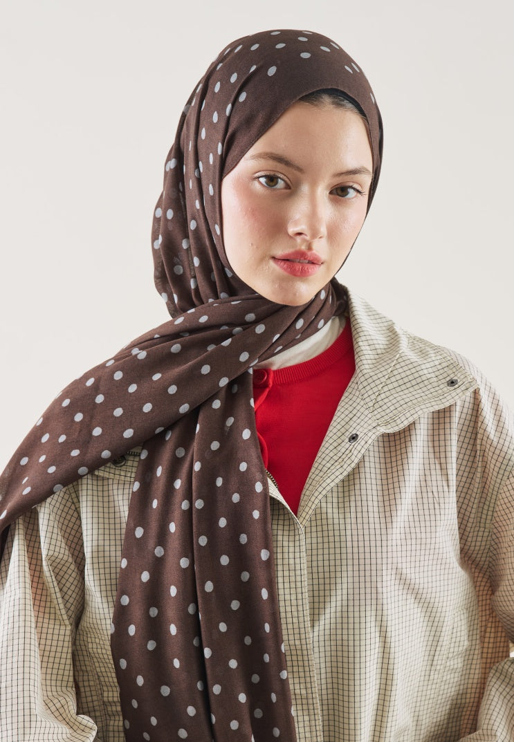 SMALL POLKA DOTS PATTERN RAMI HIJAB BITTER COFFEE