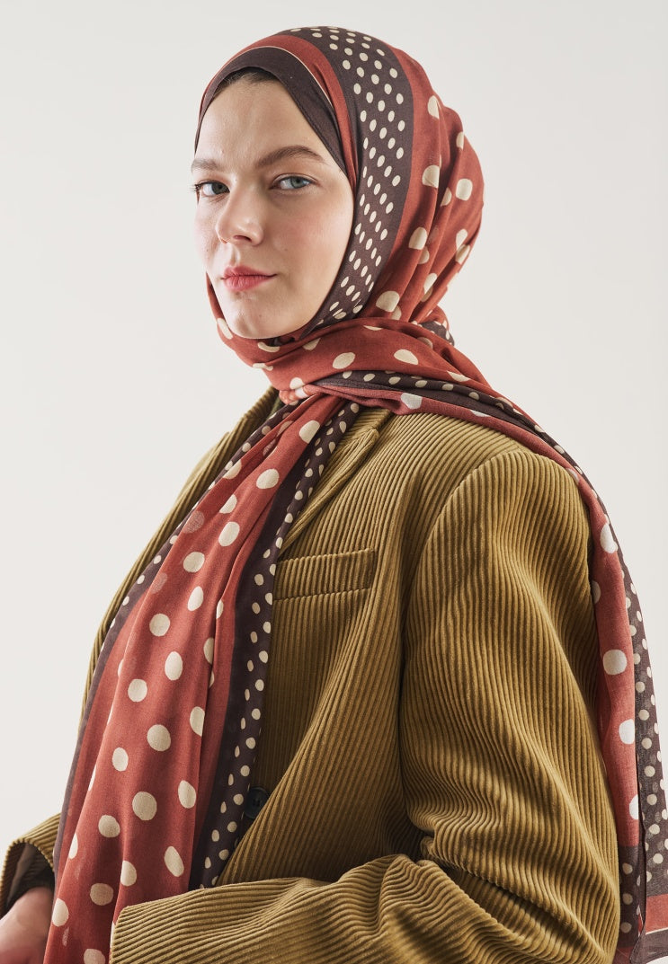 POLKA DOTS PATTERN RAMI HIJAB BRICK