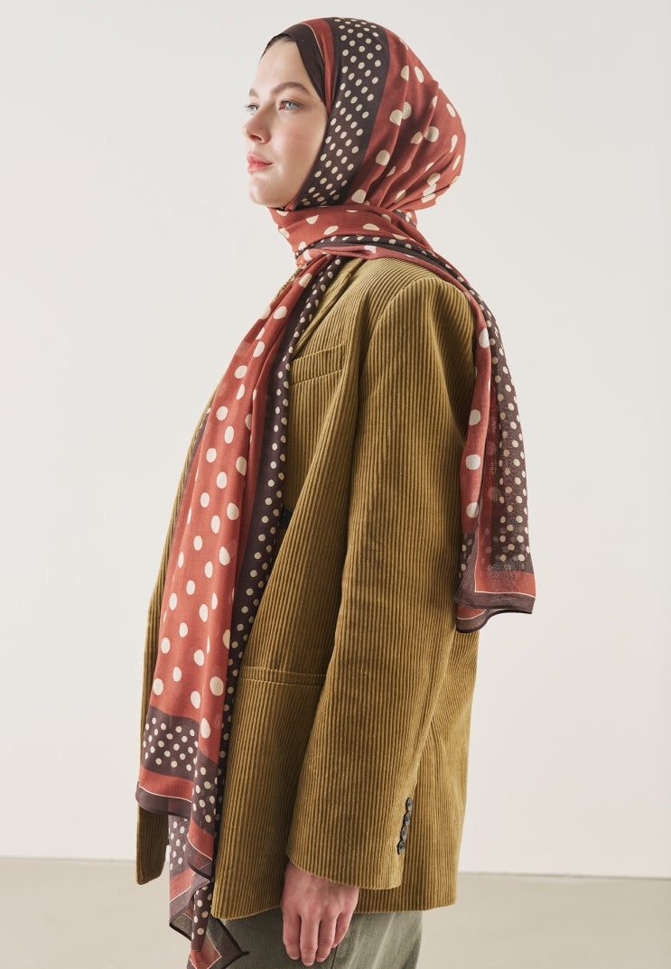 POLKA DOTS PATTERN RAMI HIJAB BRICK