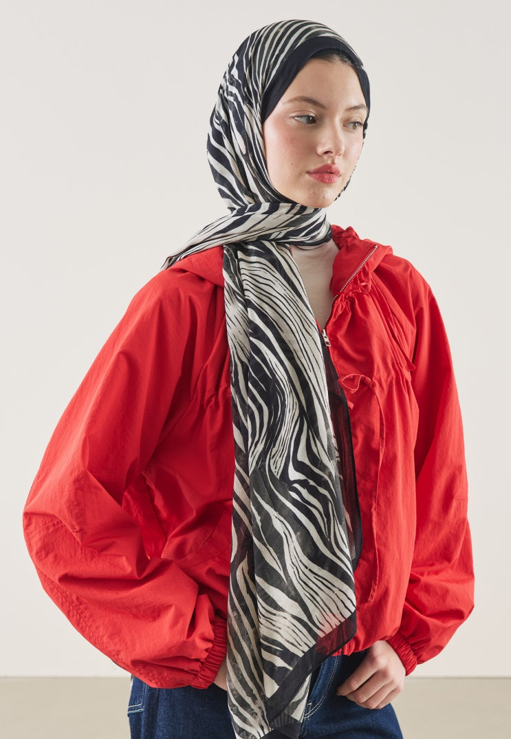 WILD ZEBRA PATTERN RAMI HIJAB BLACK