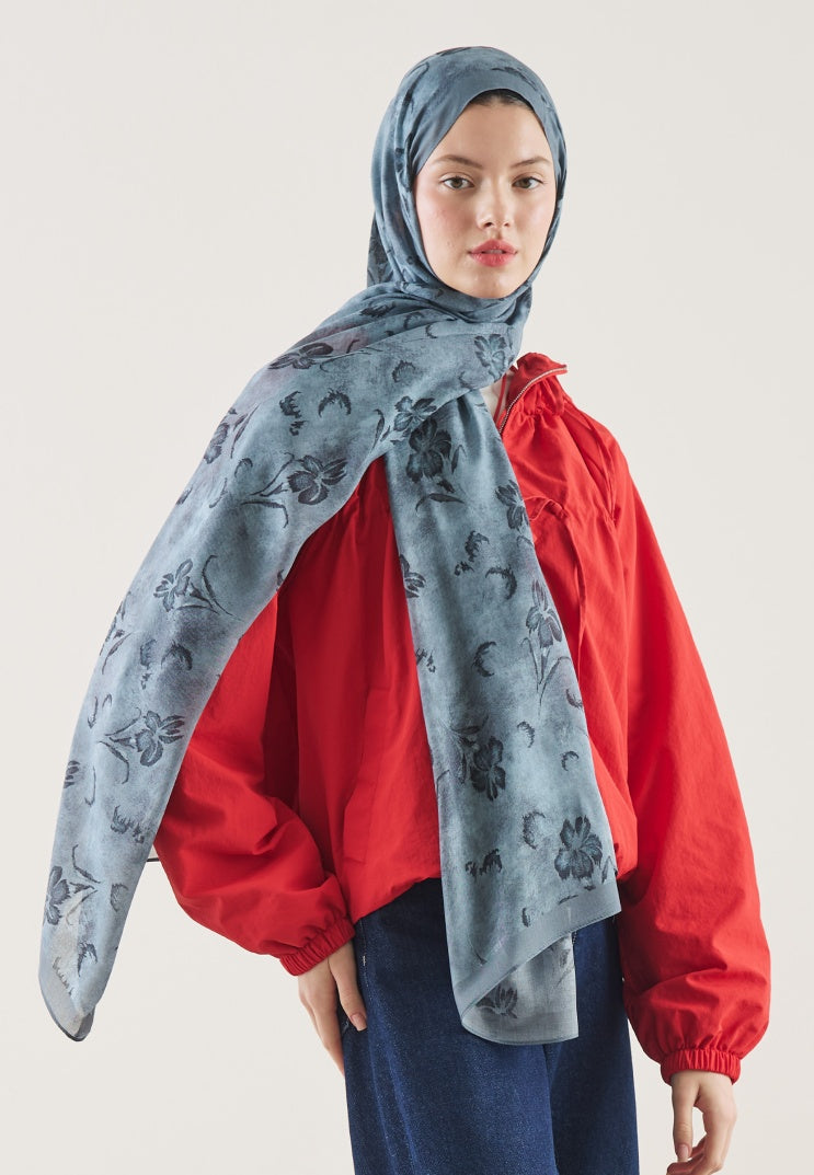 FLOWER SHADOW PATTERN RAMI HIJAB INDIGO