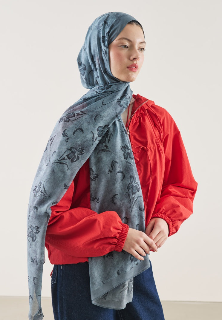 FLOWER SHADOW PATTERN RAMI HIJAB INDIGO