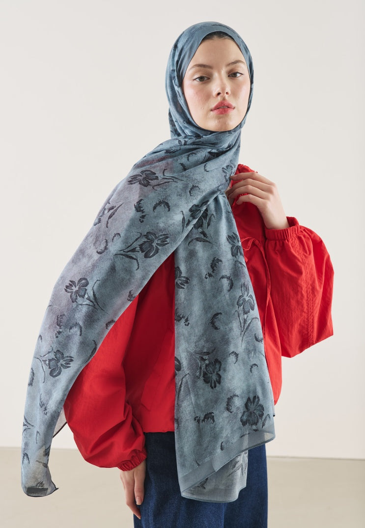 FLOWER SHADOW PATTERN RAMI HIJAB INDIGO