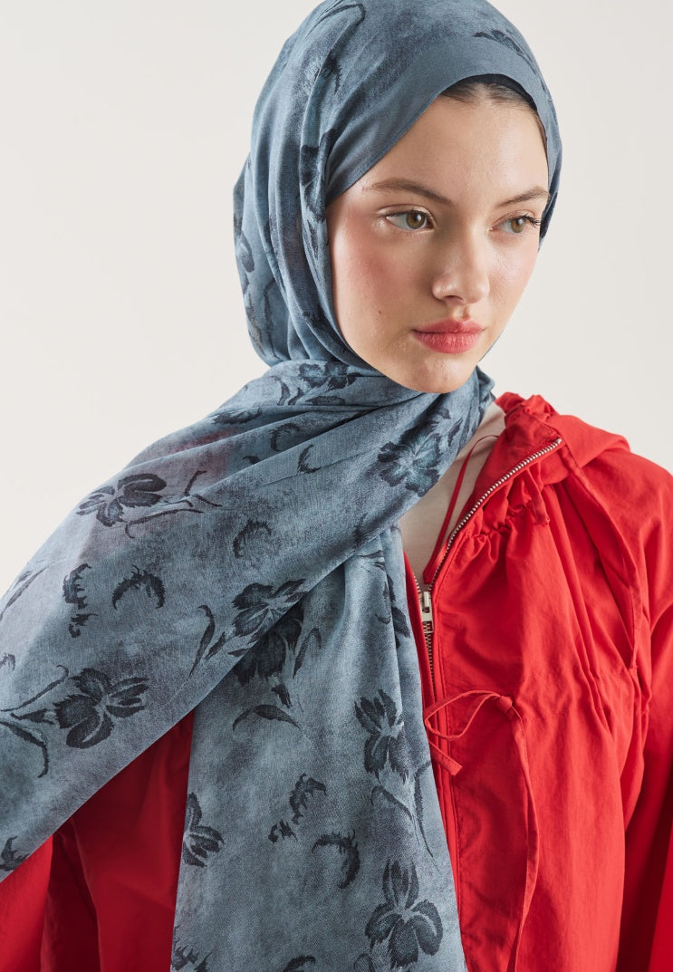 FLOWER SHADOW PATTERN RAMI HIJAB INDIGO