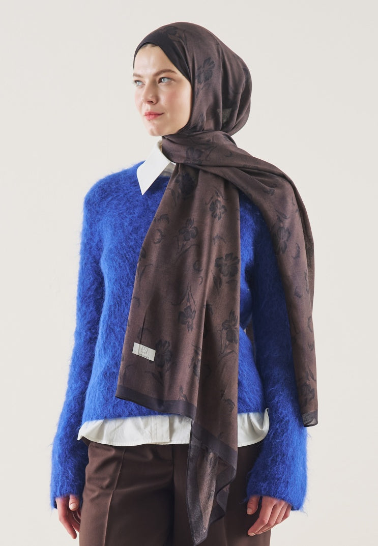 FLOWER SHADOW PATTERN RAMI HIJAB BITTER COFFEE
