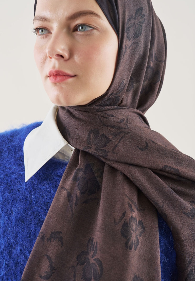 FLOWER SHADOW PATTERN RAMI HIJAB BITTER COFFEE