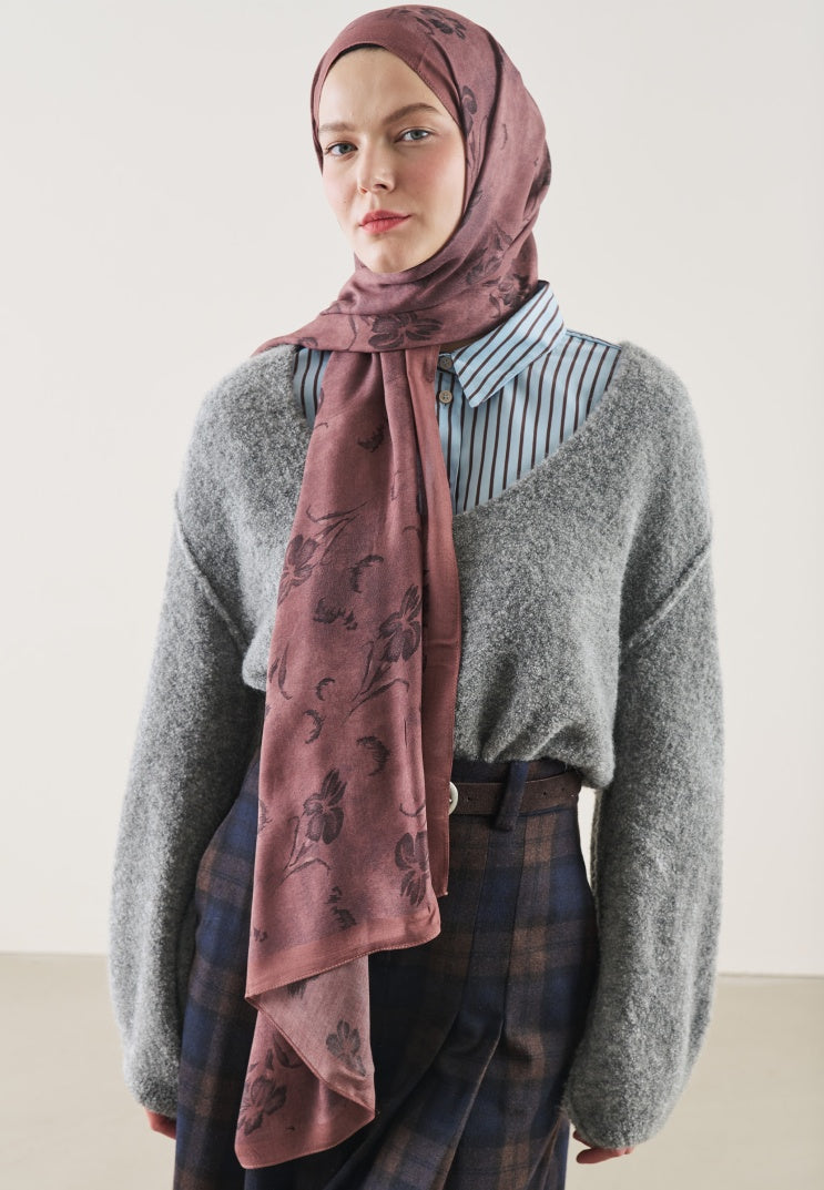 FLOWER SHADOW PATTERN RAMI HIJAB DUSTY ROSE