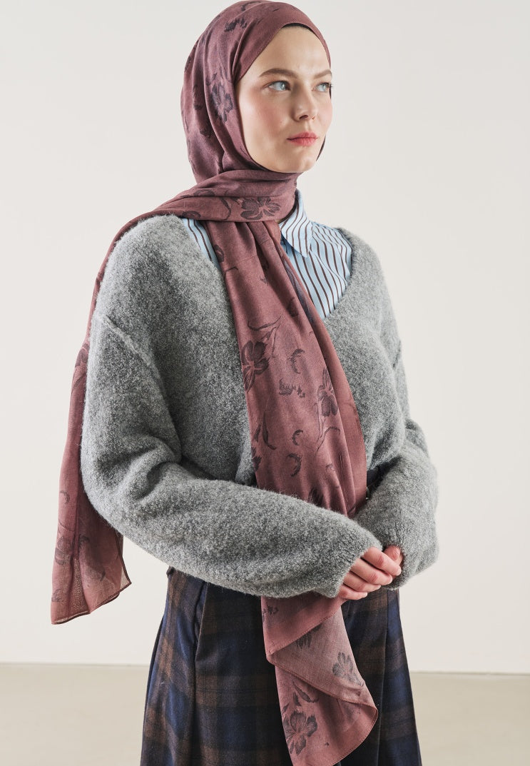 FLOWER SHADOW PATTERN RAMI HIJAB DUSTY ROSE