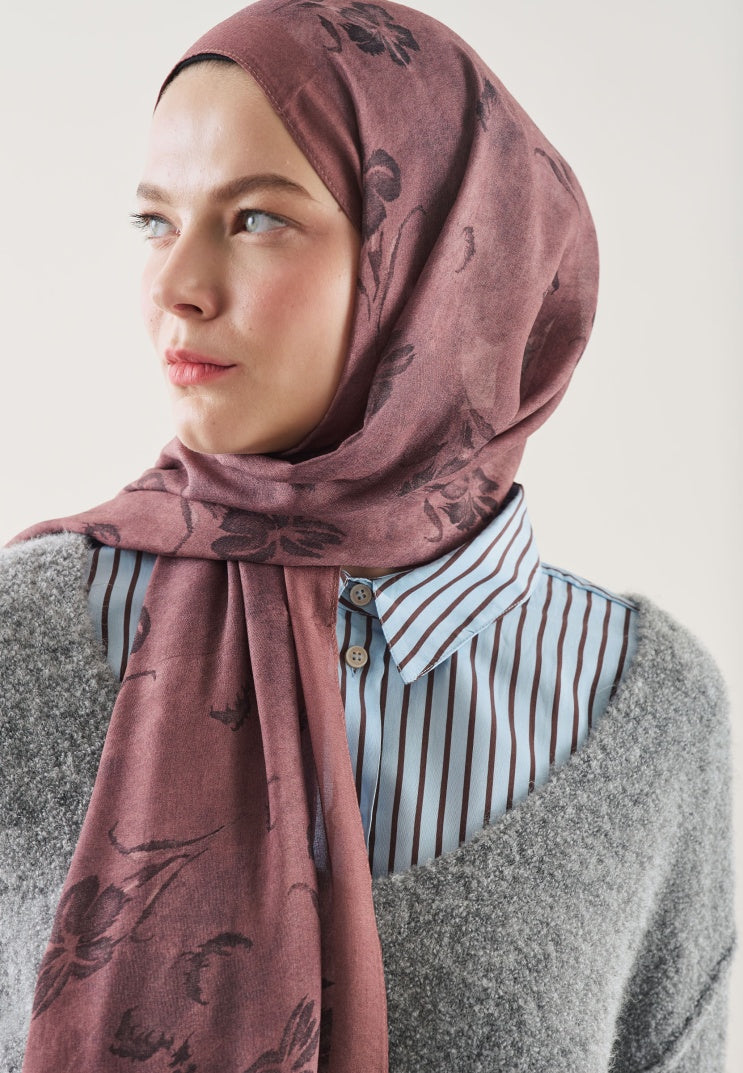 FLOWER SHADOW PATTERN RAMI HIJAB DUSTY ROSE