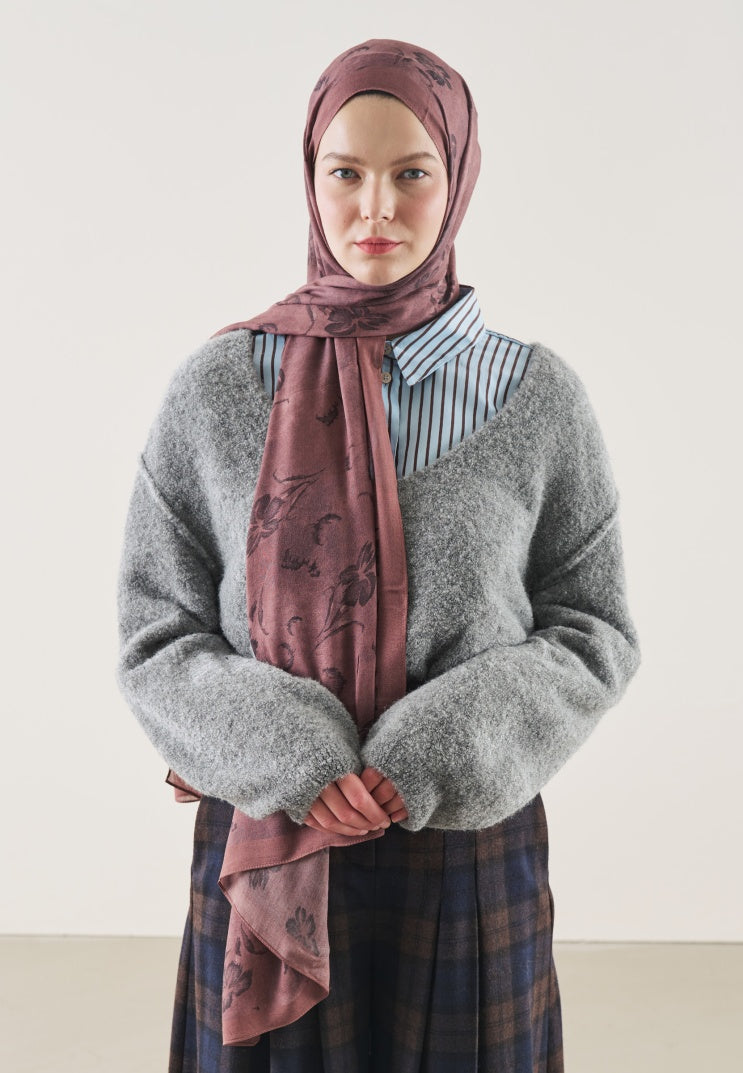 FLOWER SHADOW PATTERN RAMI HIJAB DUSTY ROSE