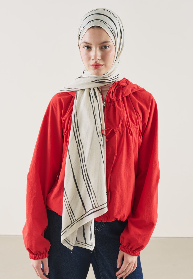 STRIPED PATTERN RAMI HIJAB ECRU