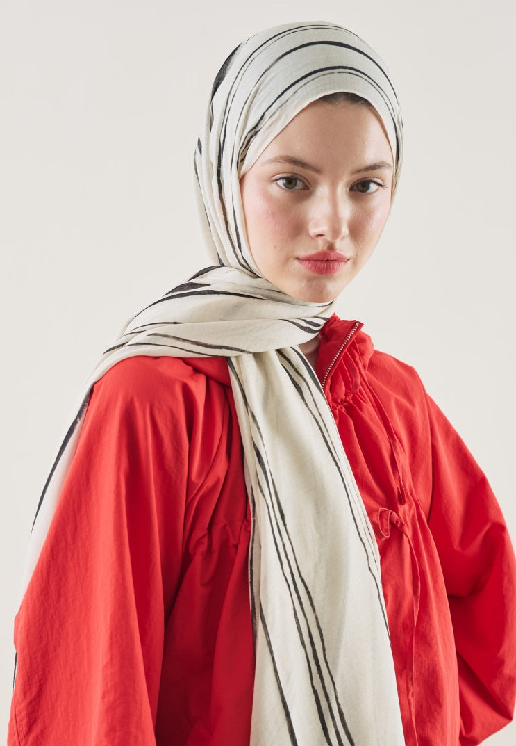 STRIPED PATTERN RAMI HIJAB ECRU