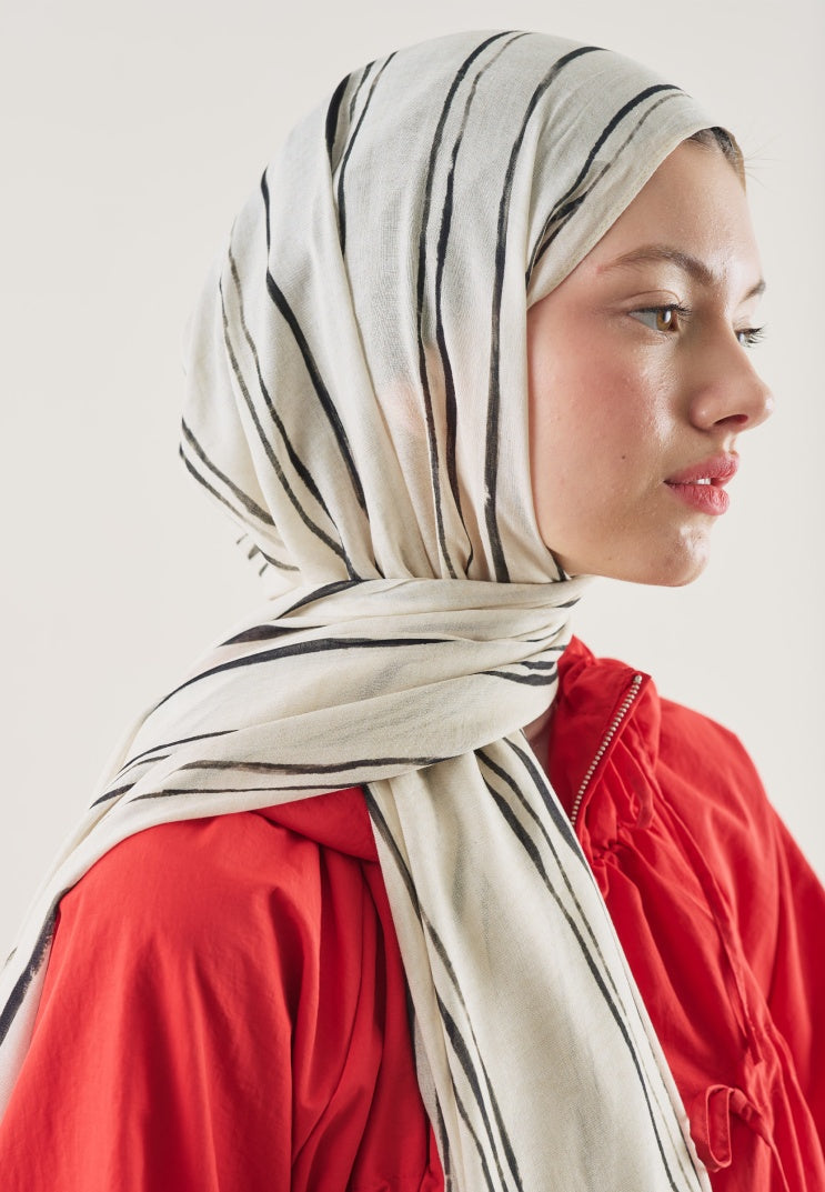 STRIPED PATTERN RAMI HIJAB ECRU