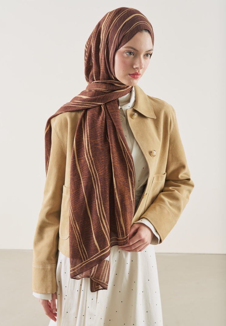 STRIPED PATTERN RAMI HIJAB BRICK