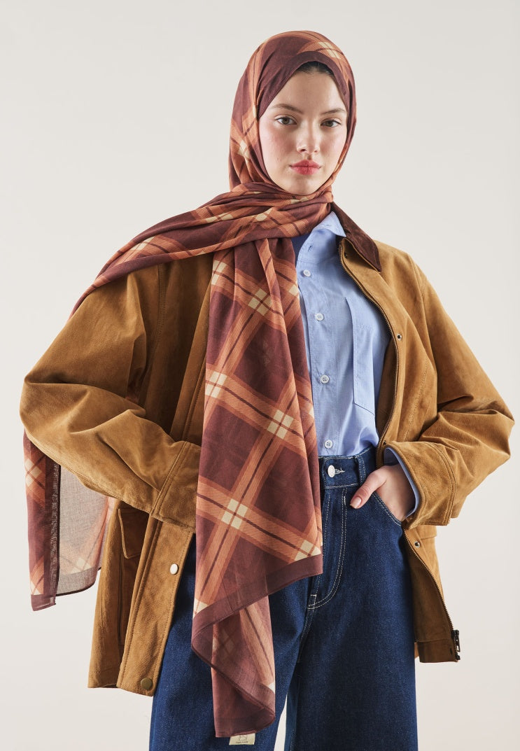 PLAID PATTERN RAMI HIJAB BRICK
