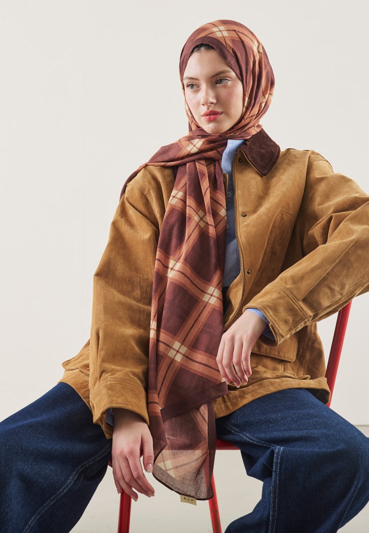 PLAID PATTERN RAMI HIJAB BRICK