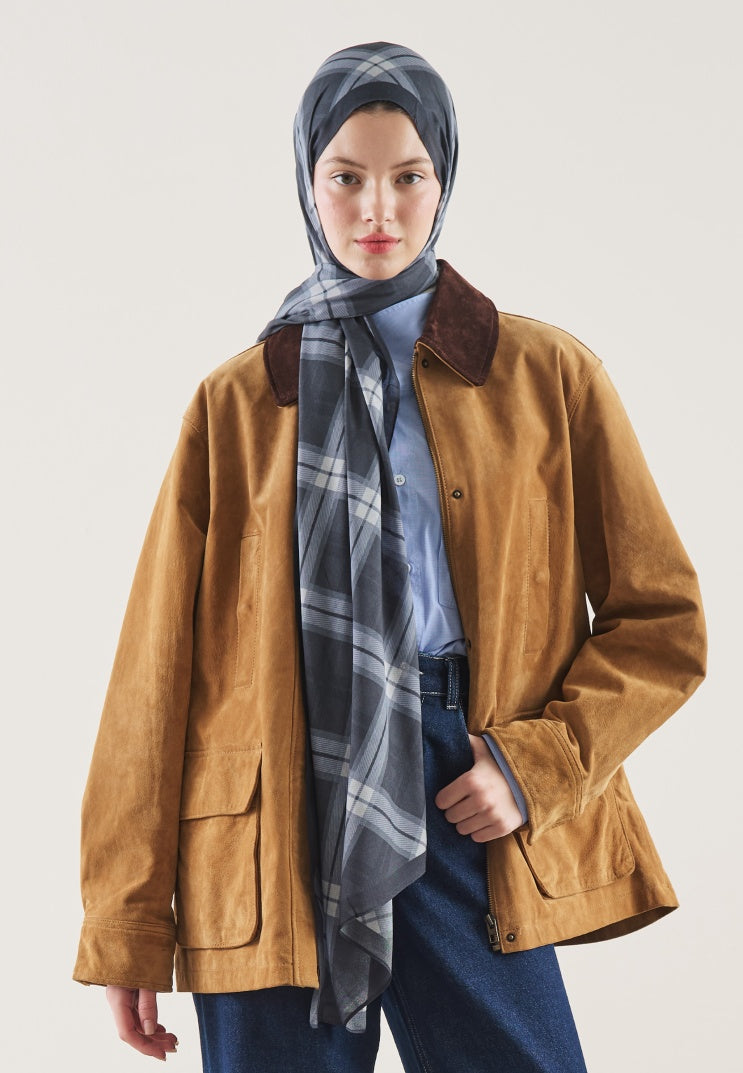 PLAID PATTERN RAMI HIJAB NAVY