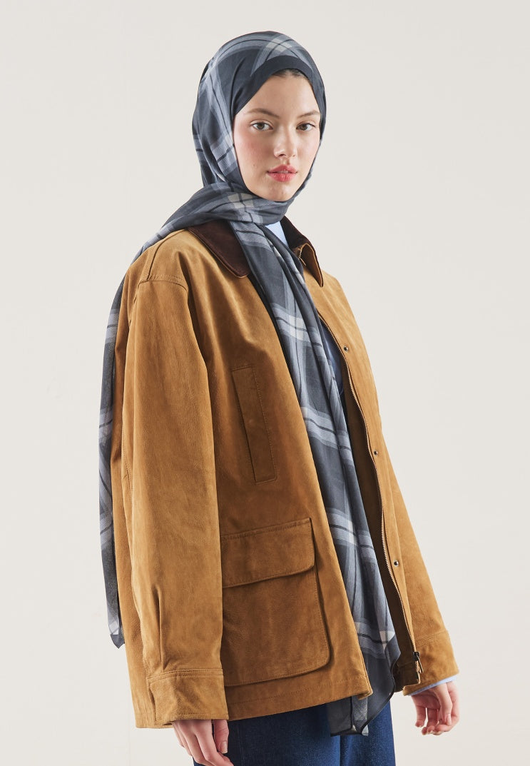 PLAID PATTERN RAMI HIJAB NAVY