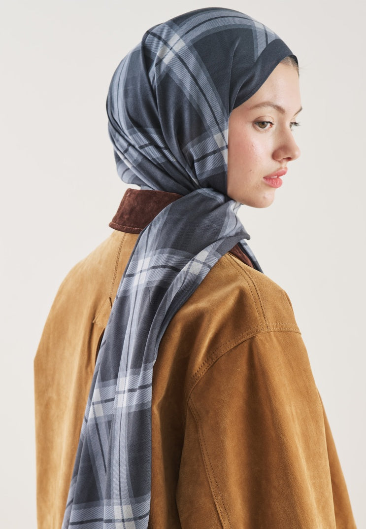 PLAID PATTERN RAMI HIJAB NAVY