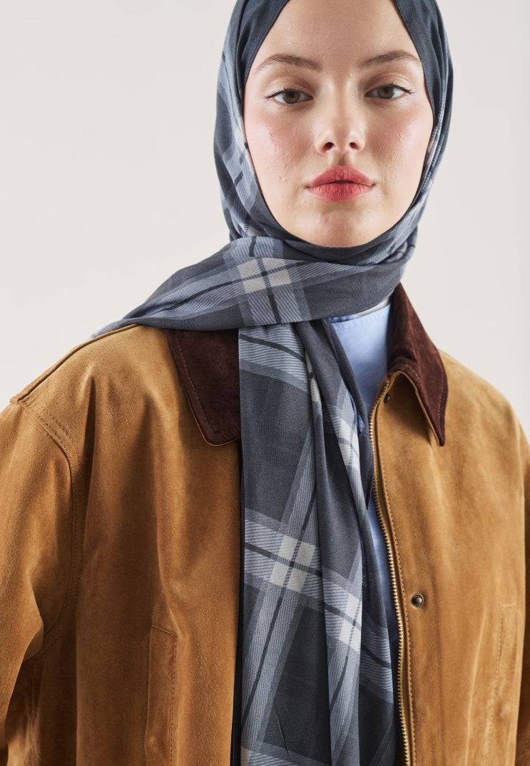 PLAID PATTERN RAMI HIJAB NAVY