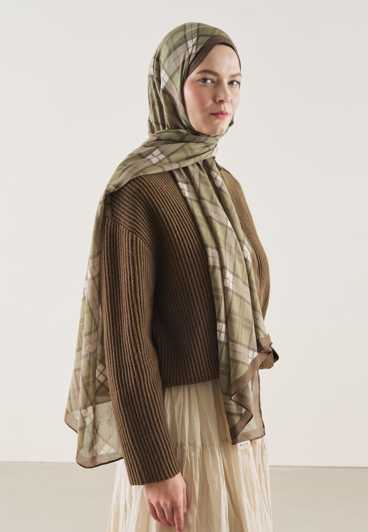 PLAID PATTERN RAMI HIJAB KHAKI